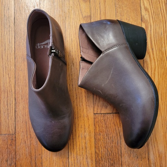 Dansko 7.5 8 Burnished Brown Leather Side Zip Ankle Boots Heels 38 RAINA Granola - Picture 1 of 8